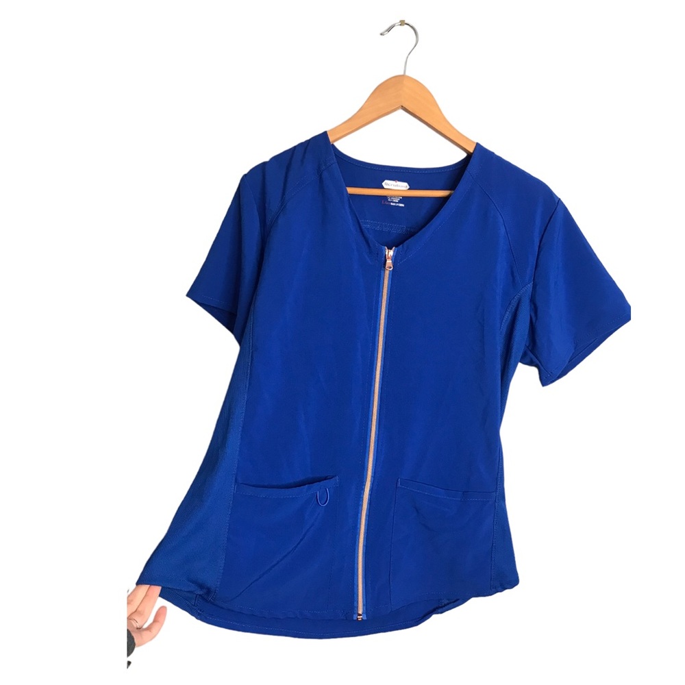 New Scrubaid | Blue scrub top tampered fit 4 way stretch •